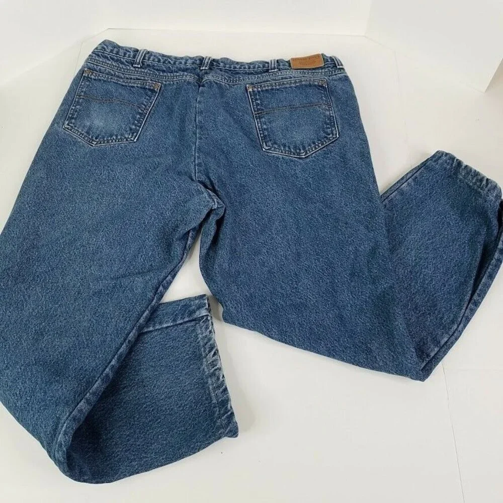 Lands End Jeans Mens 38x27 Square Rigger Red Plaid Flannel‎ Lined Medium Wash